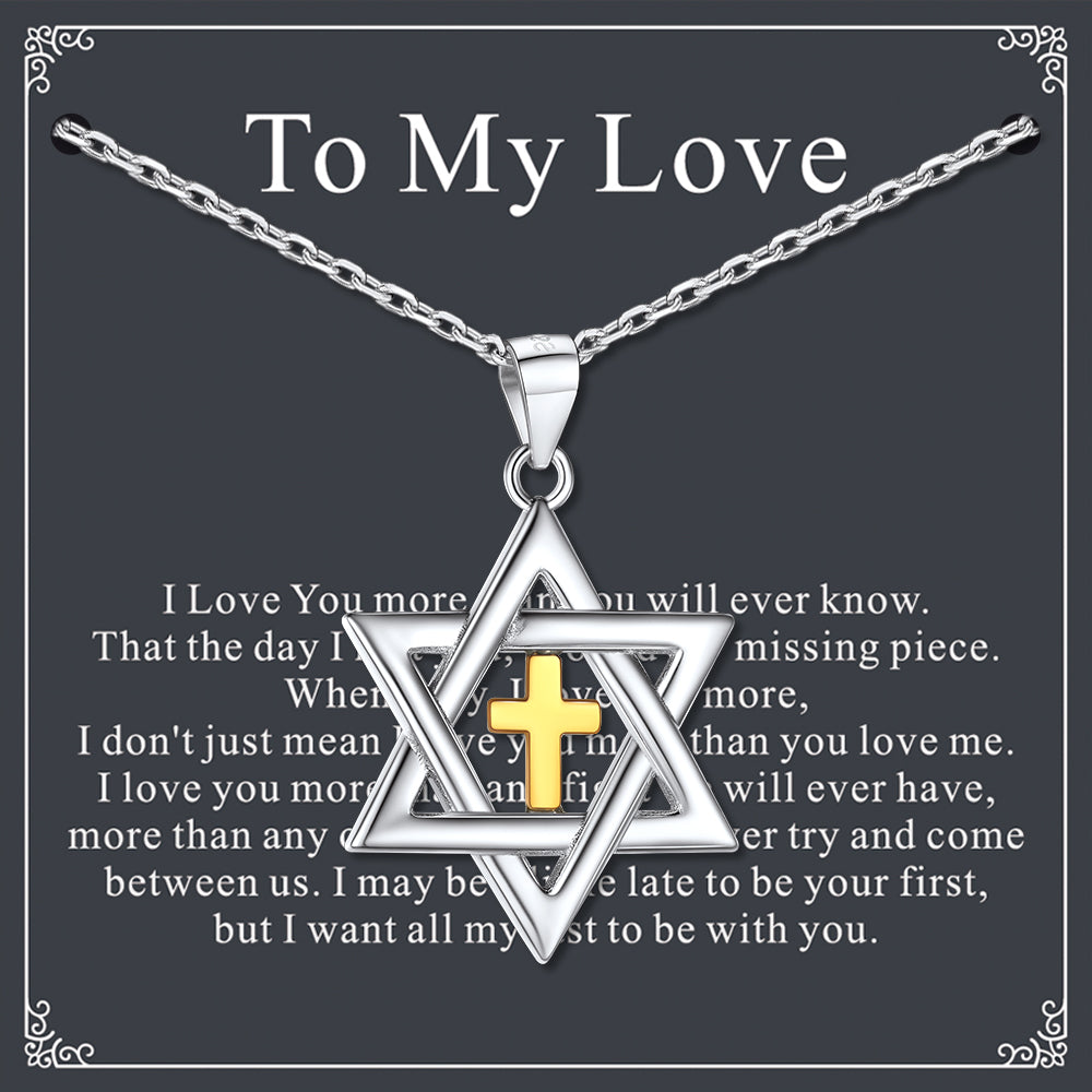 Sterling Silver Cross Star of David Necklace for Men