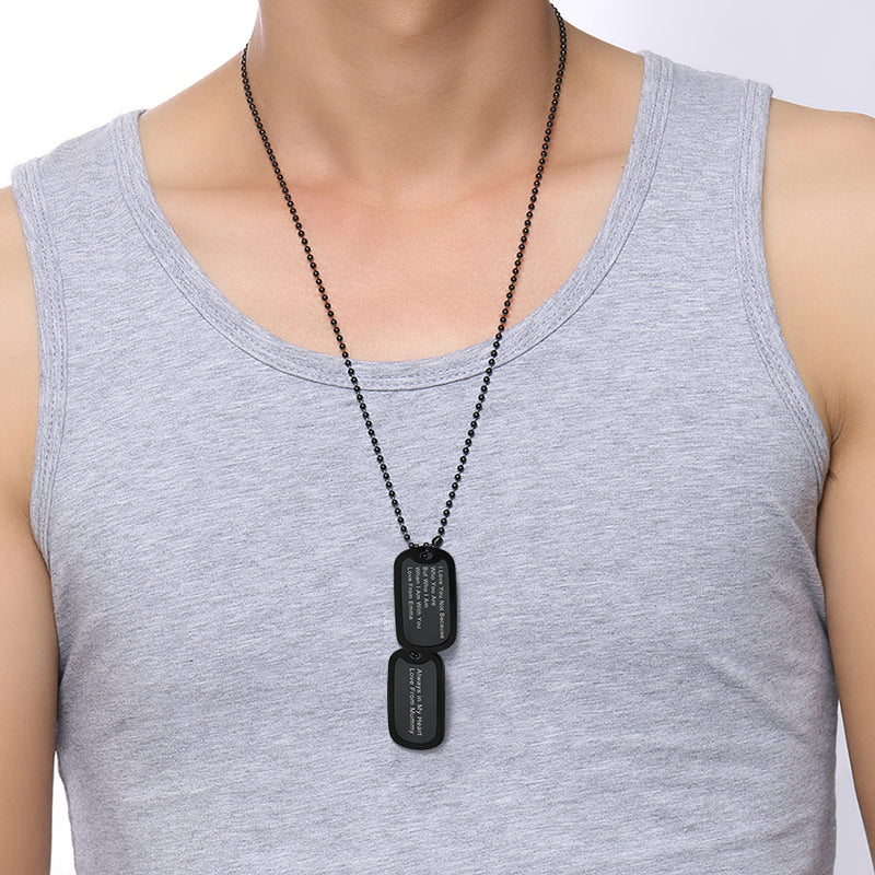 Engraved Double-Sided Dog Tag Necklace for Men, Black Stainless Steel