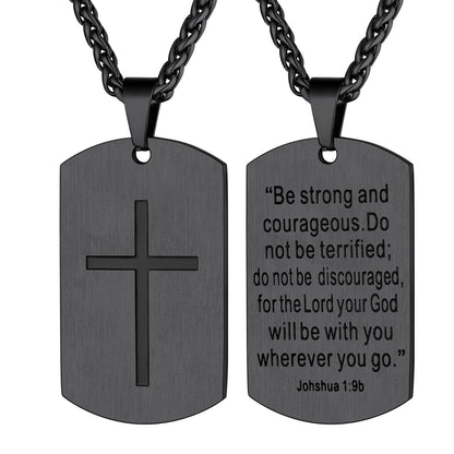 Christian Joshua 1:9 Dog Tag Cross Necklace For Men FaithHeart Jewelry