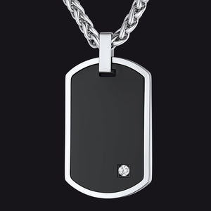Black Engraved Dog Tag Pendant Necklace with Diamond for Men