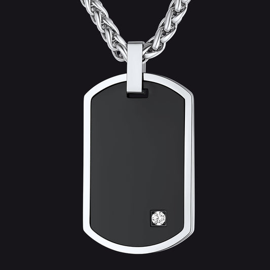 Black Engraved Dog Tag Pendant Necklace with Diamond for Menimg