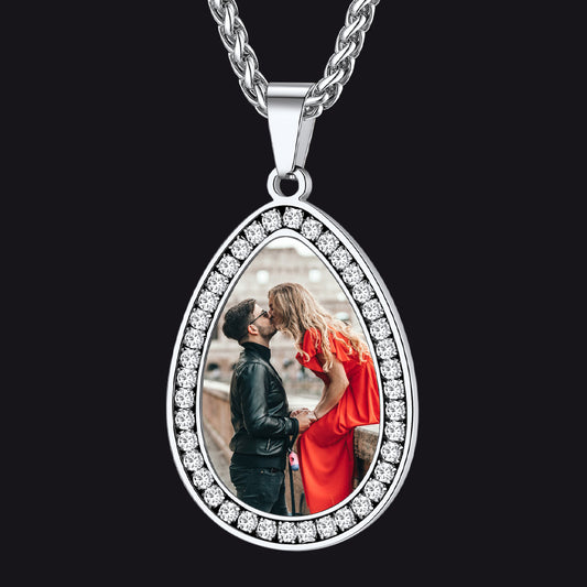 Silver Personalized gold picture pendant necklace with cubic zirconia for men and womenimg
