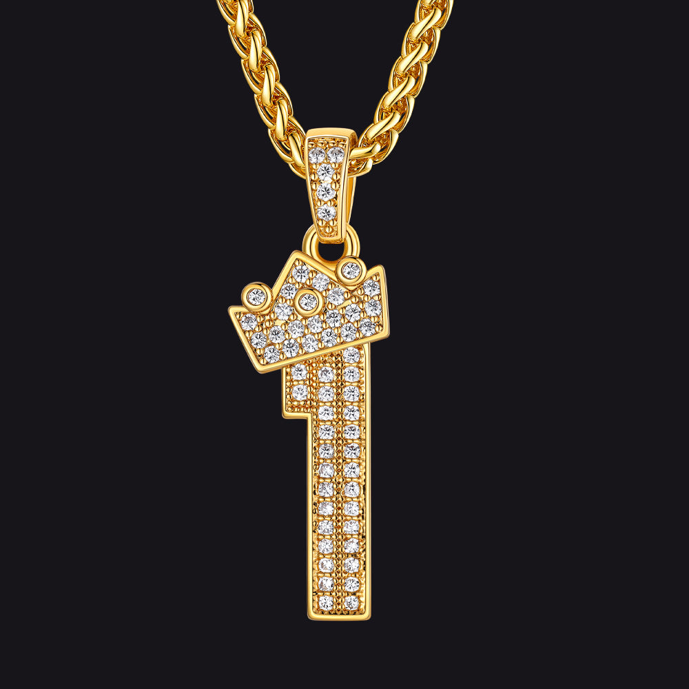 Bling Crown CZ Lucky Number Necklace for Men- 1 FaithHeart Jewelry