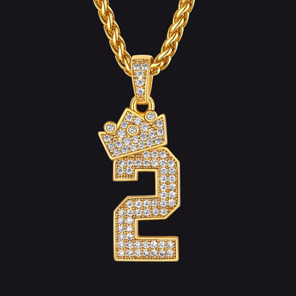 Bling Crown CZ Lucky Number Necklace for Men- 2 FaithHeart Jewelry