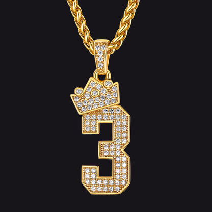 Bling Crown CZ Lucky Number Necklace for Men- 3 FaithHeart Jewelry
