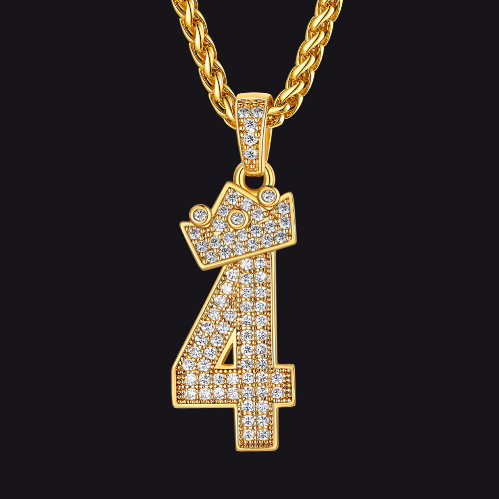 Bling Crown CZ Lucky Number Necklace for Men- 4 FaithHeart Jewelry