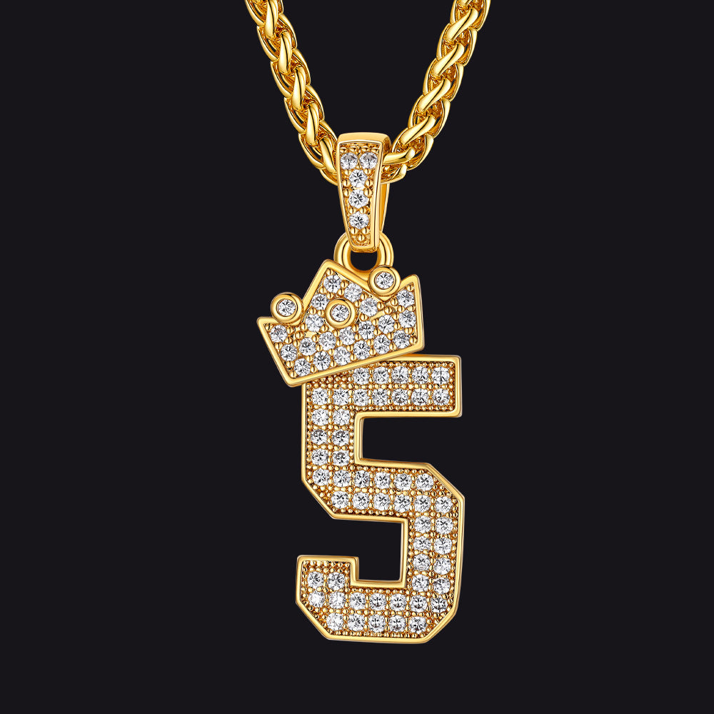 Bling Crown CZ Lucky Number Necklace for Men- 5 FaithHeart Jewelry