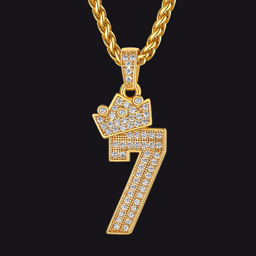 Bling Crown CZ Lucky Number Necklace for Men- 7 FaithHeart Jewelry