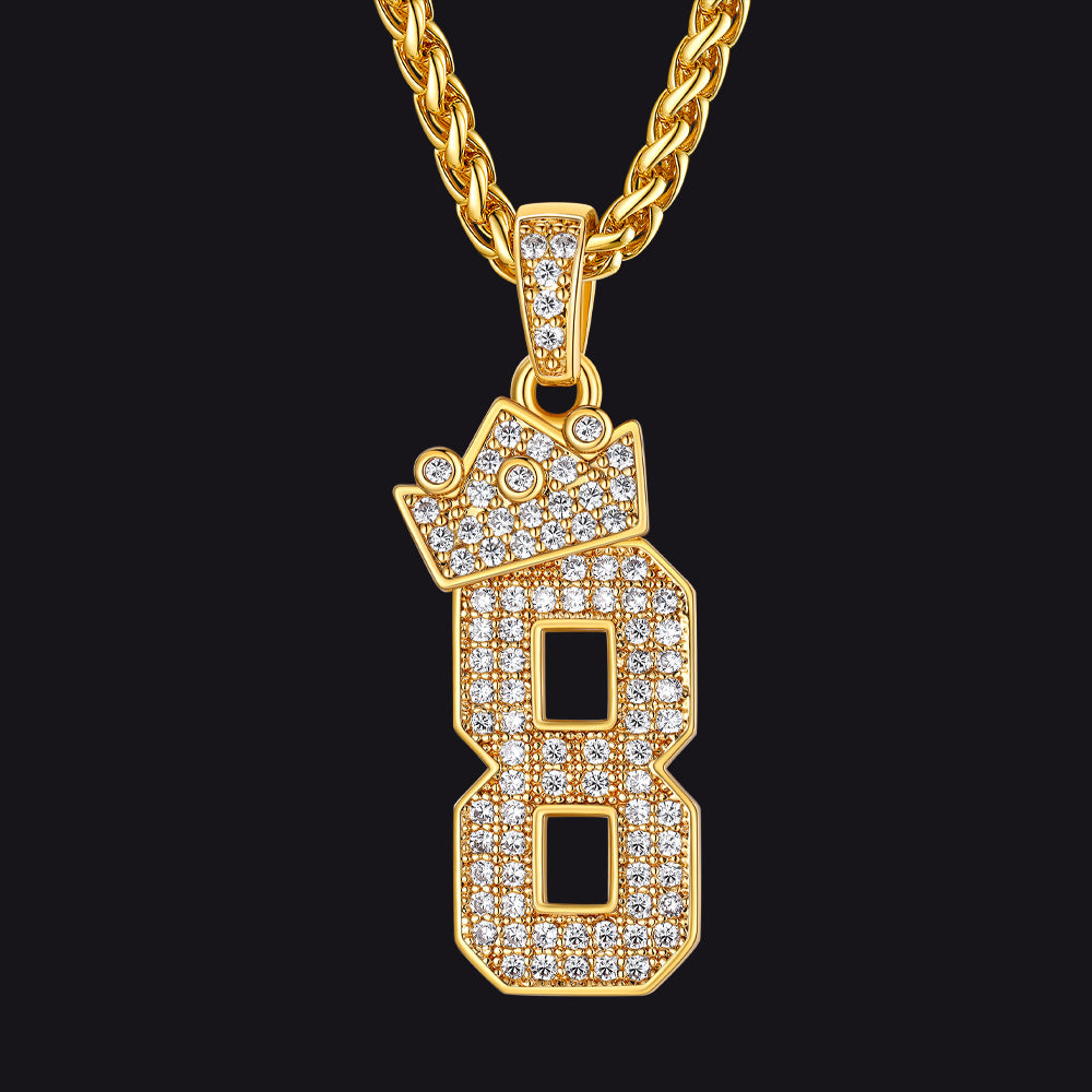 Bling Crown CZ Lucky Number Necklace for Men- 8 FaithHeart Jewelry