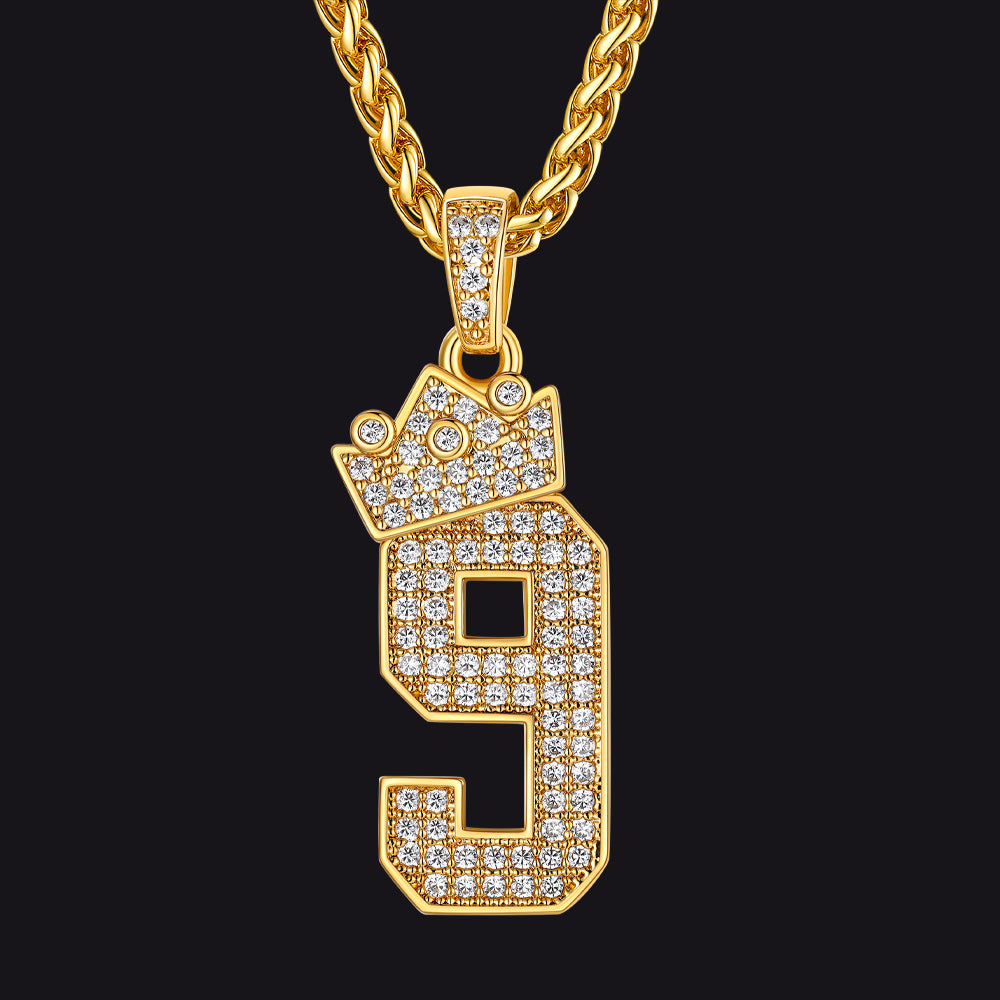 Bling Crown CZ Lucky Number Necklace for Men- 9 FaithHeart Jewelry