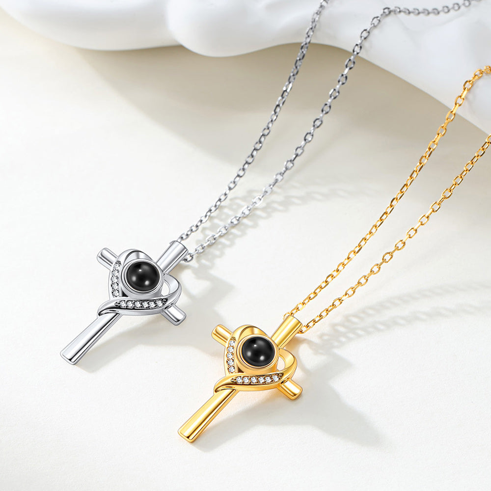 Personalized Projection Photo Cross Necklace Faith Jewelry