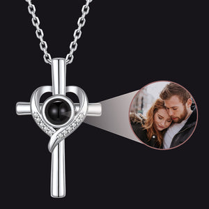 Silver Personalized Projection Photo Cross Necklace Faith Jewelry