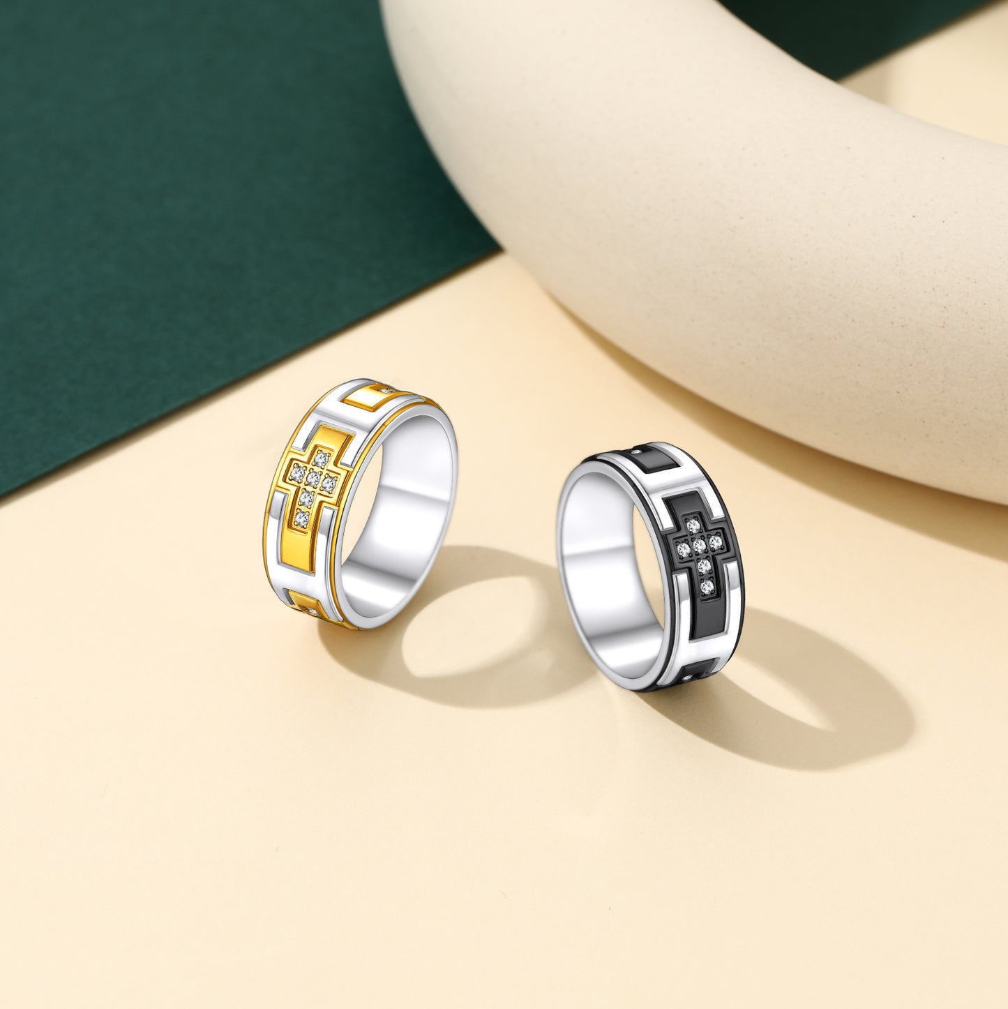 Rotating Cross Meditation Ring Band Ring for Men
