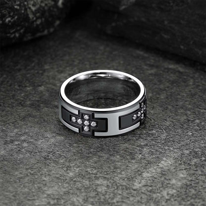 FaithHeart Cross Rings 5A+ Cubic Zirconia Stainless Steel Band Ring FaithHeart