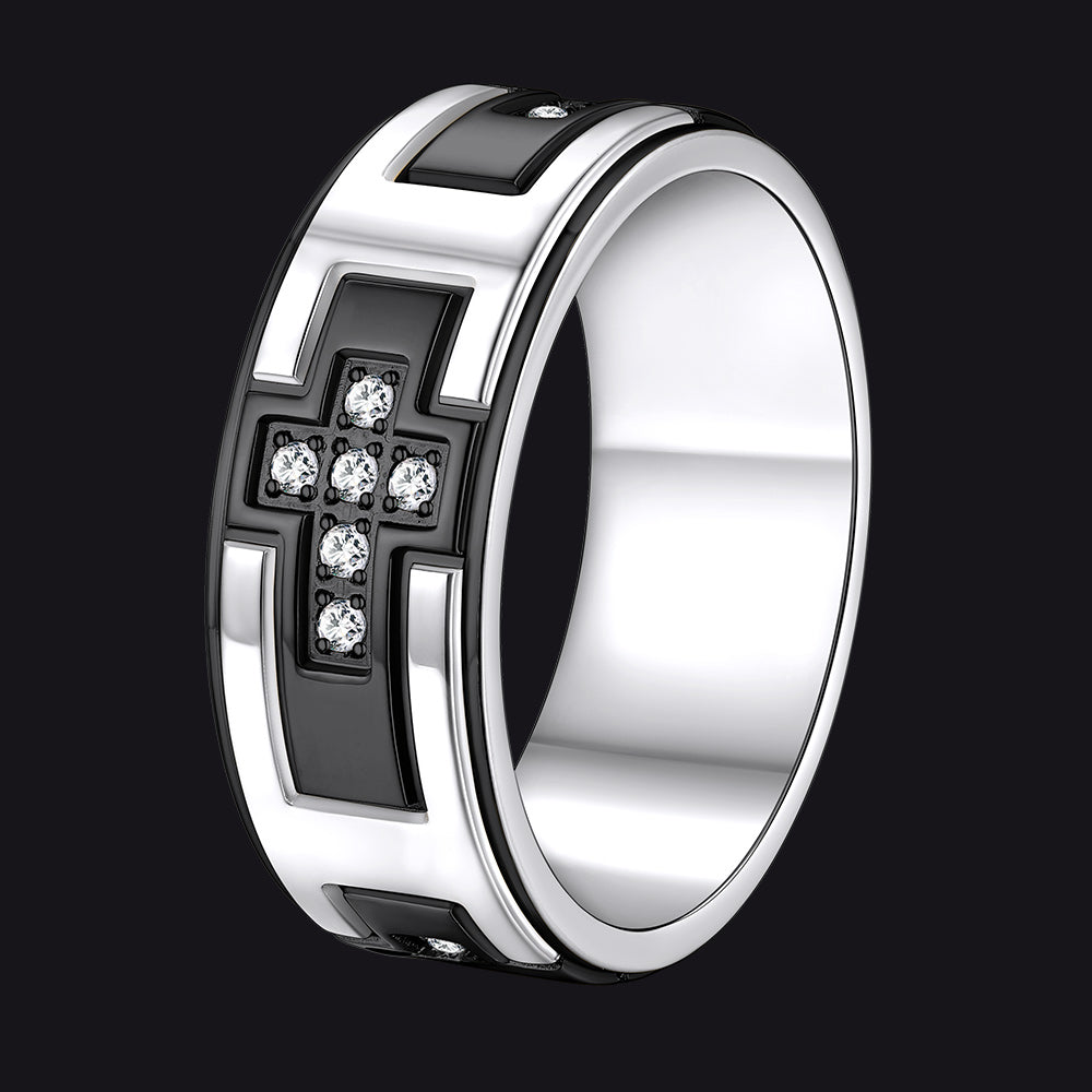 Rotating Cross Meditation Ring Band Ring for Men