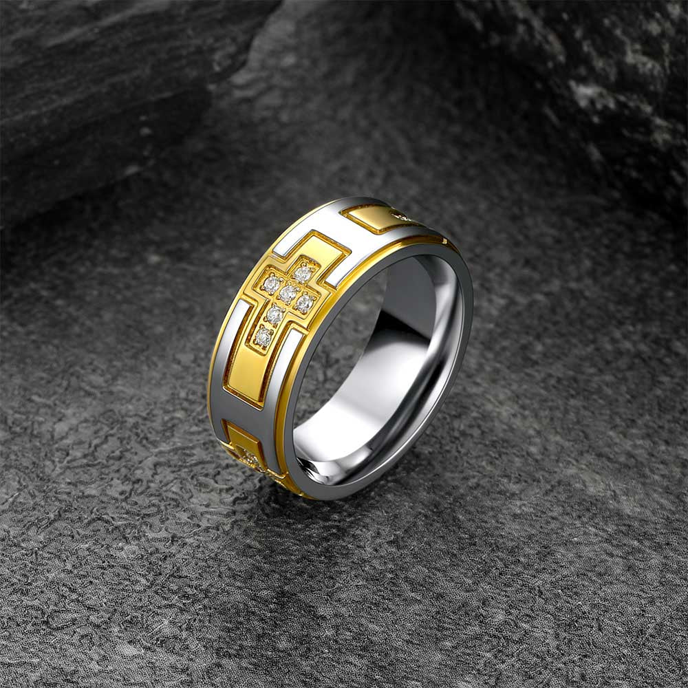 FaithHeart Cross Rings 5A+ Cubic Zirconia Stainless Steel Band Ring FaithHeart