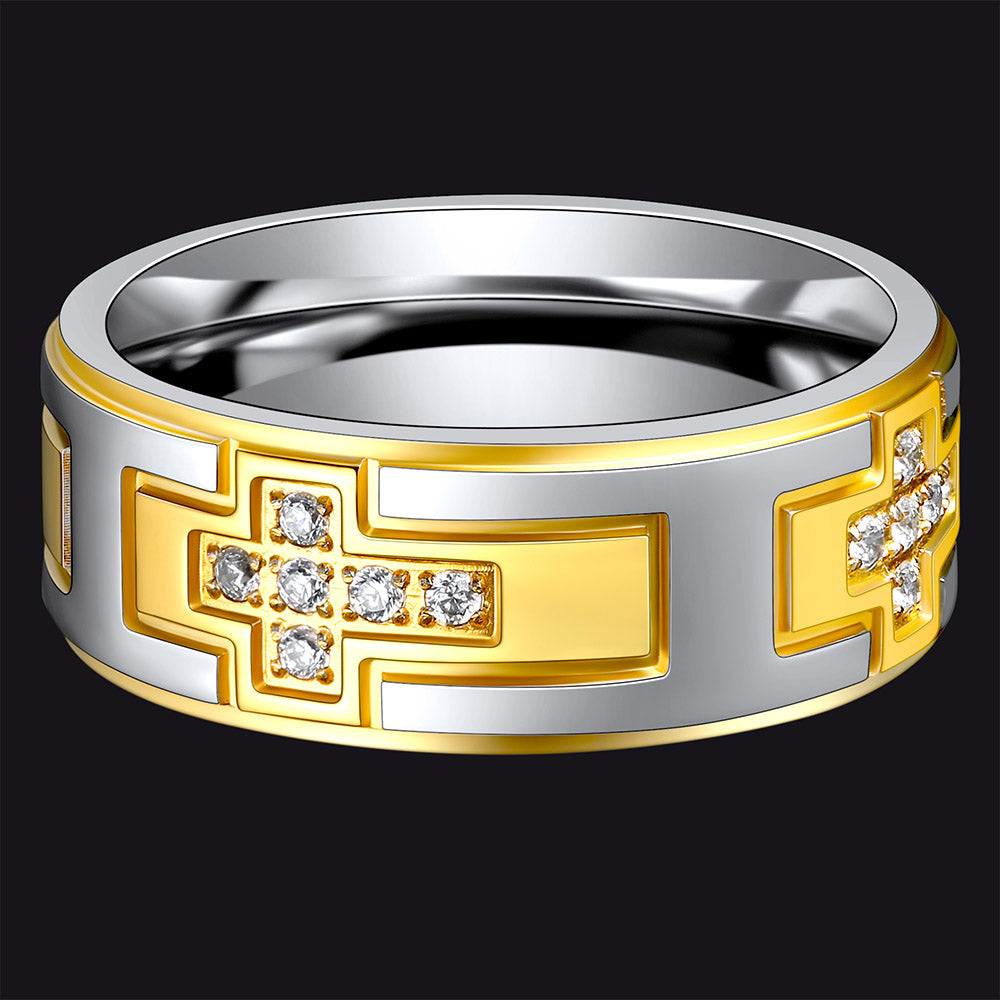 FaithHeart Cross Rings 5A+ Cubic Zirconia Stainless Steel Band Ring FaithHeart