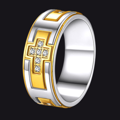 Rotating Cross Meditation Ring Band Ring for Men