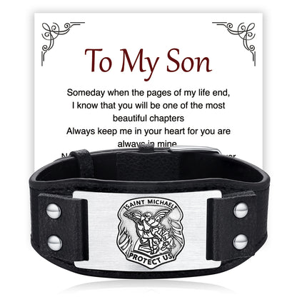 Saint Michael Leather Bracelet Wristband Gift For Men