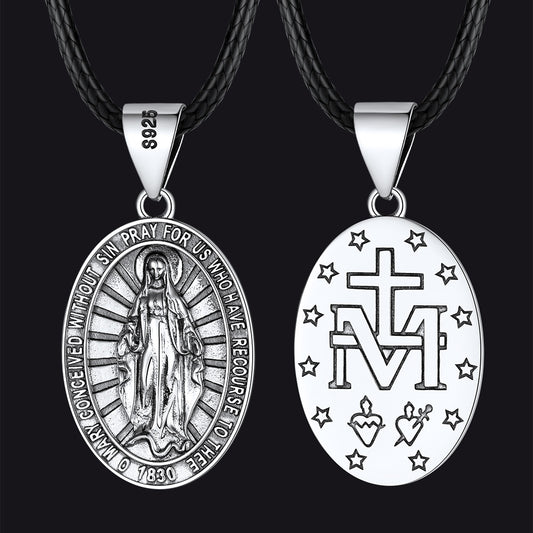 FaithHeart Saint Virgin Mary Coin Medal Necklace for Men