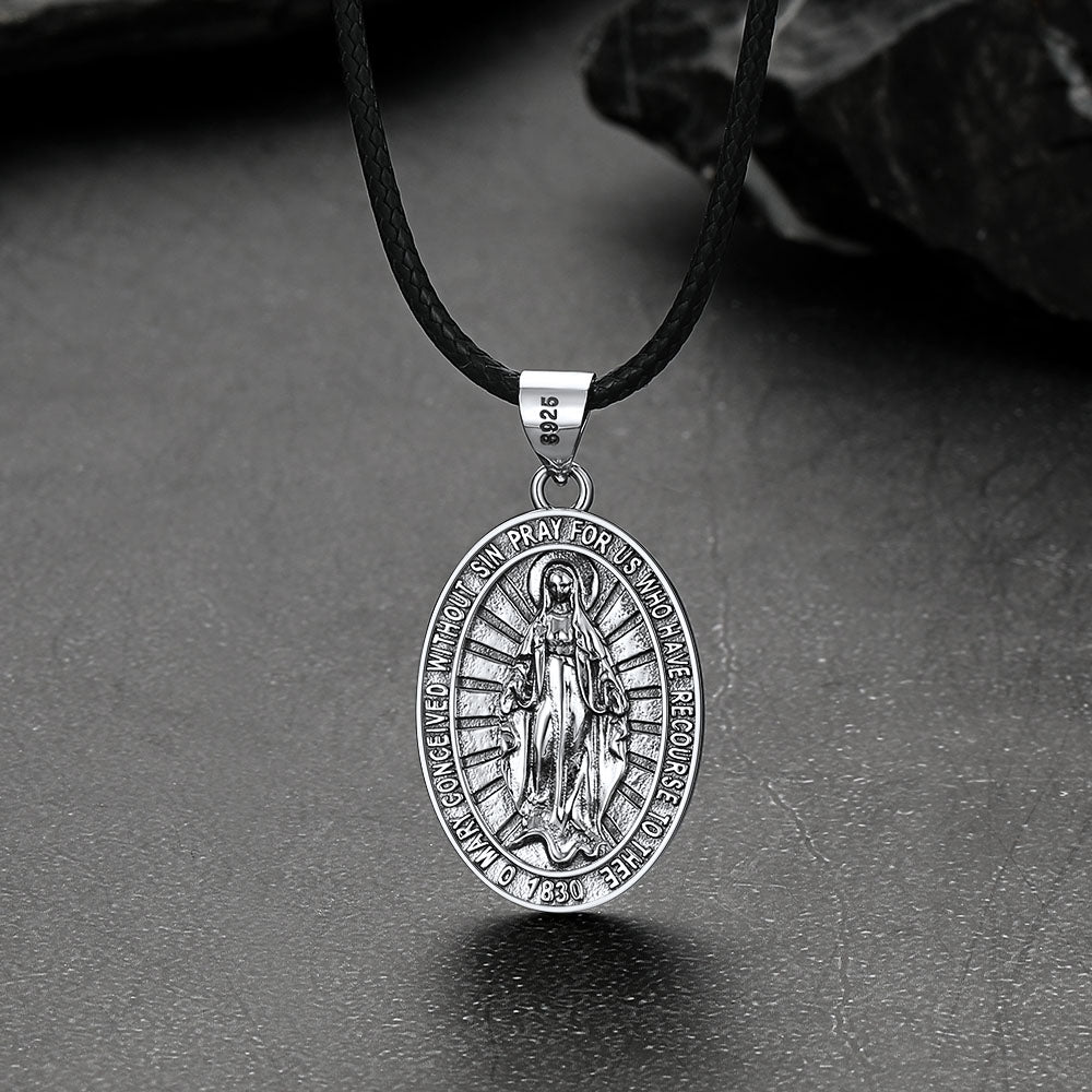 FaithHeart Saint Virgin Mary Coin Medal Necklace for Men