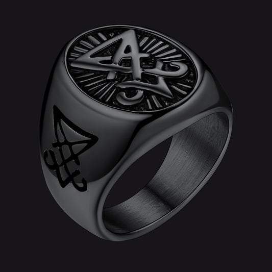 Satan Leviathan Cross Lucifer Signet Ring For Men