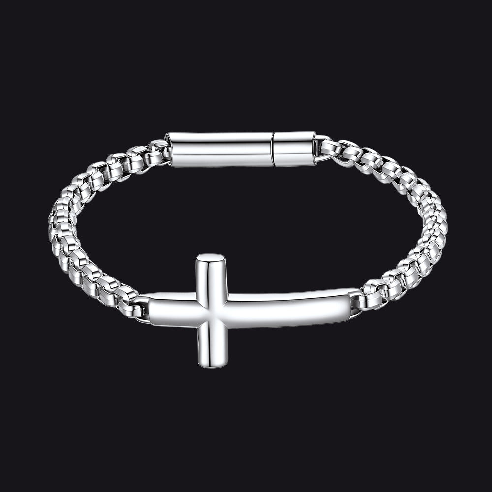 Sideways Cross Box Chain Bracelet for Men & Women - FaithHeart Jewelry