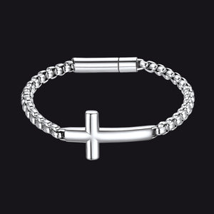 Sideways Cross Box Chain Bracelet for Men & Women - FaithHeart Jewelry