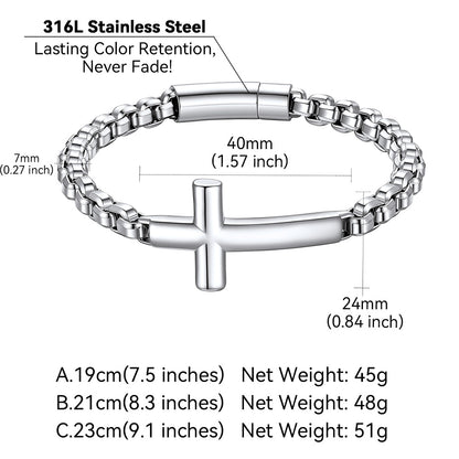 Sideways Cross Box Chain Bracelet Size Chart