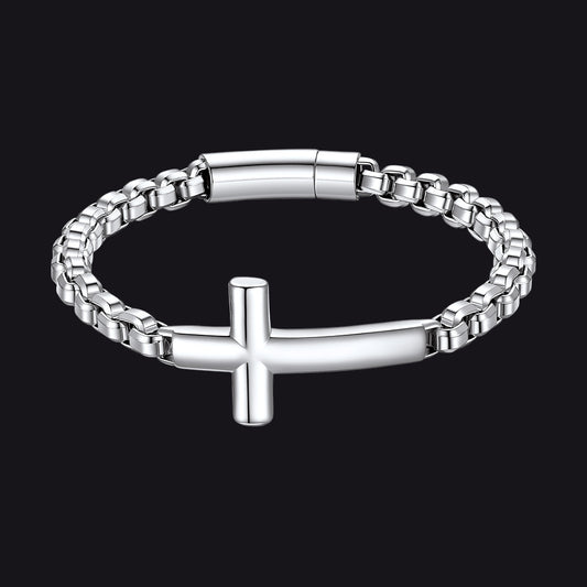 Sideways Cross Box Chain Bracelet for Men & Women - FaithHeart Jewelryimg