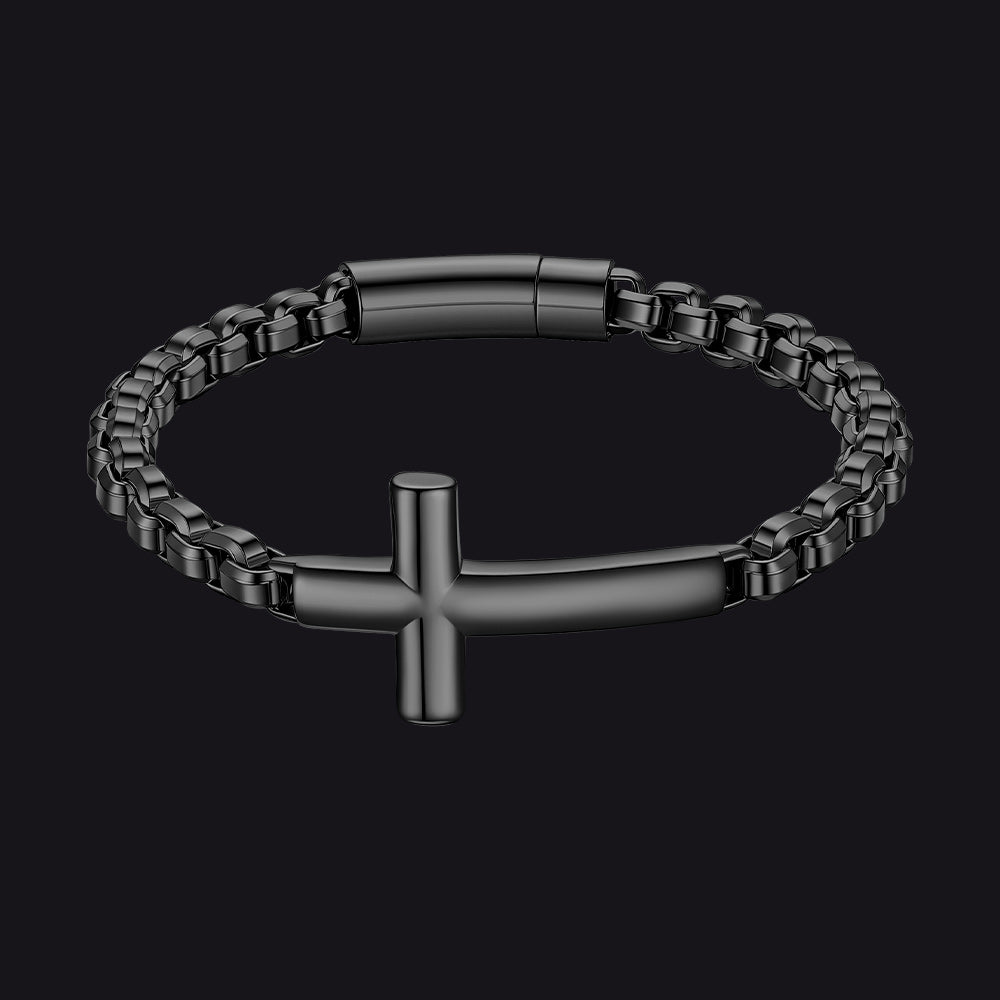 Sideways Cross Box Chain Bracelet for Men & Women - FaithHeart Jewelry