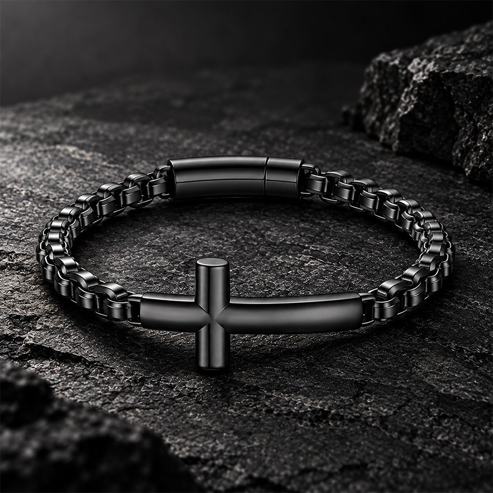 Sideways Cross Box Chain Bracelet for Men & Women - FaithHeart Jewelry
