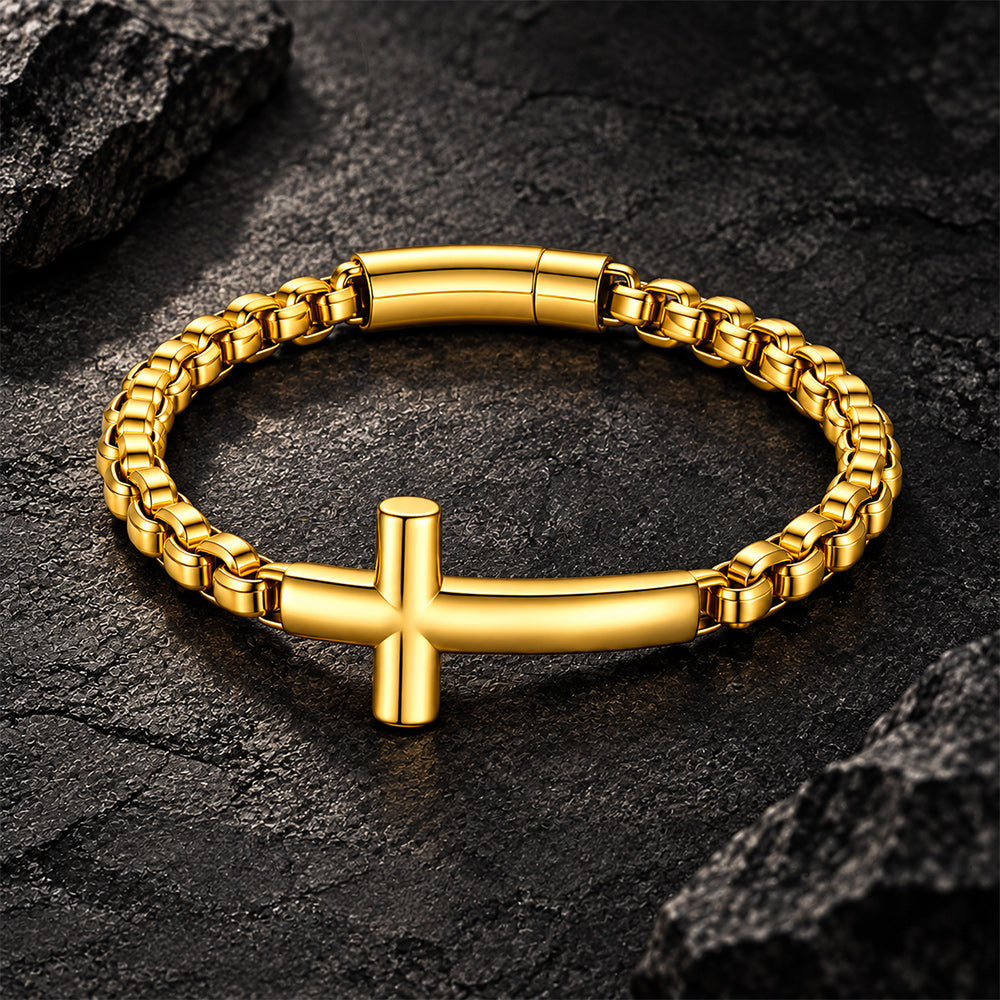 Sideways Cross Box Chain Bracelet for Men & Women - FaithHeart Jewelry