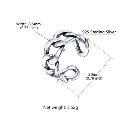 925 Sterling Silver Cuban Chain Open Adjustable Ring for Men Women FaithHeart Jewelry