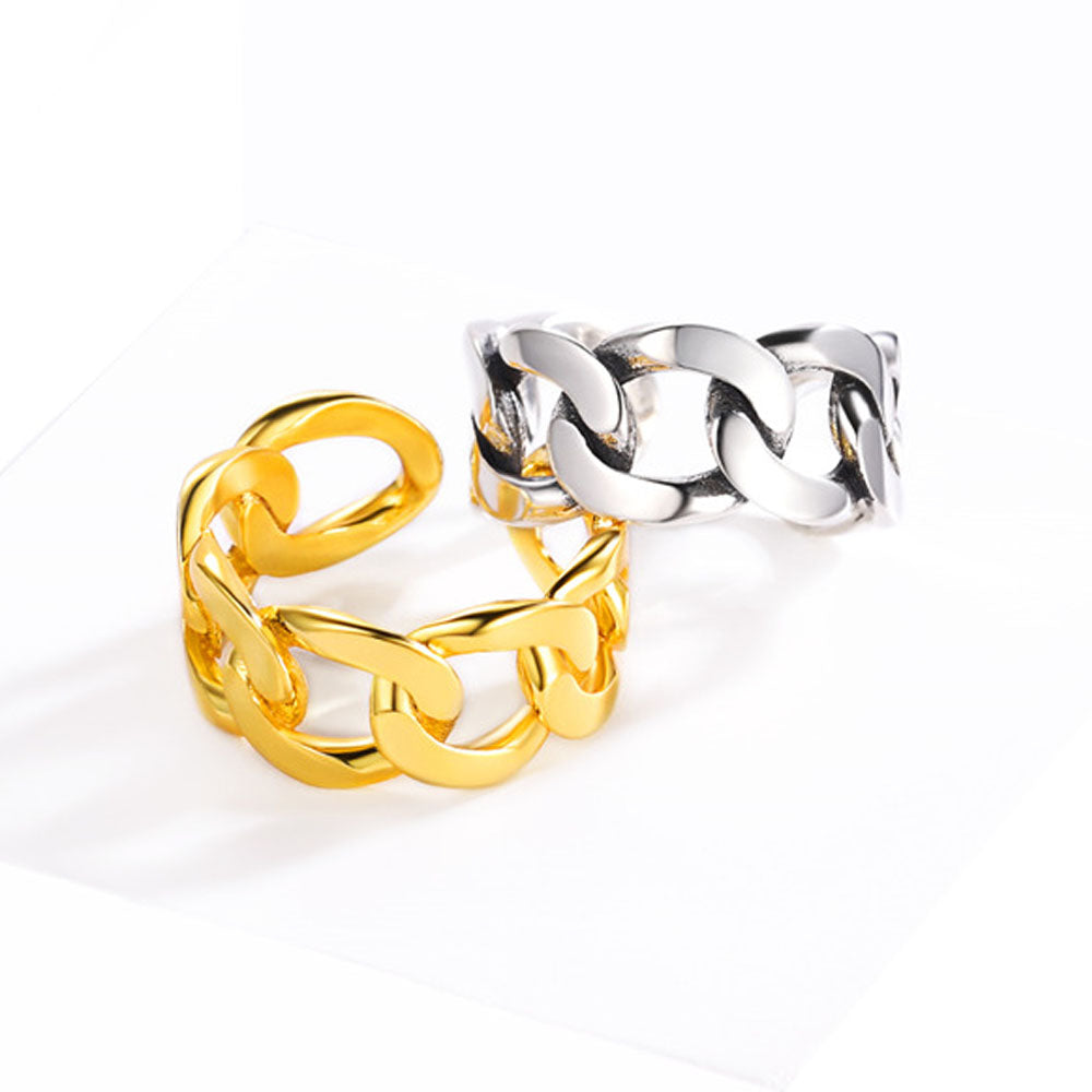 925 Sterling Silver Cuban Chain Open Adjustable Ring for Men Women FaithHeart Jewelry