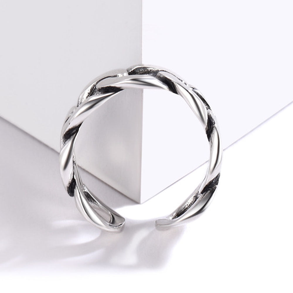 925 Sterling Silver Cuban Chain Open Adjustable Ring for Men Women FaithHeart Jewelry