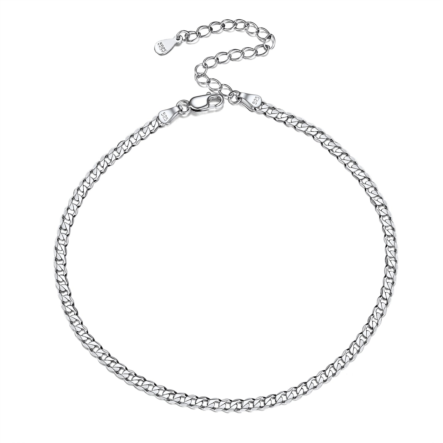 3mm width sterling silver Cuban chain anklet for women
