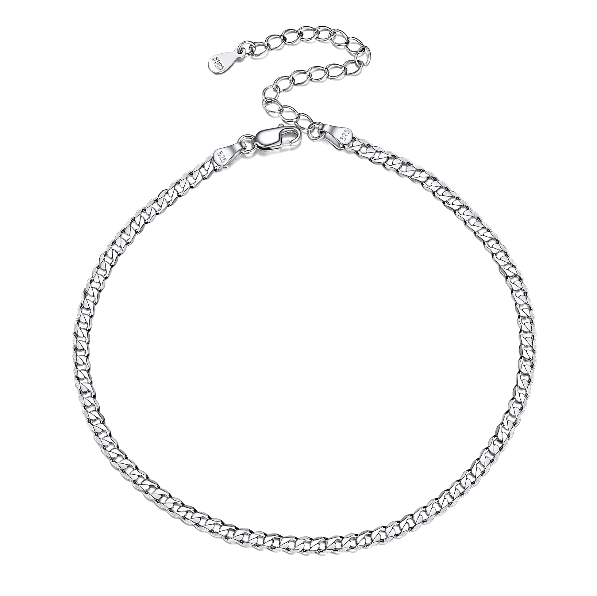3mm width sterling silver Cuban chain anklet for women