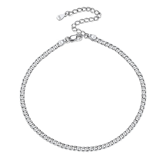 3mm width sterling silver Cuban chain anklet for women