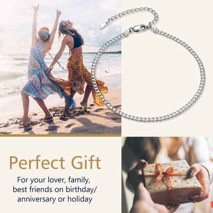 Beach sunset with sterling silver Cuban chain anklet perfect gift