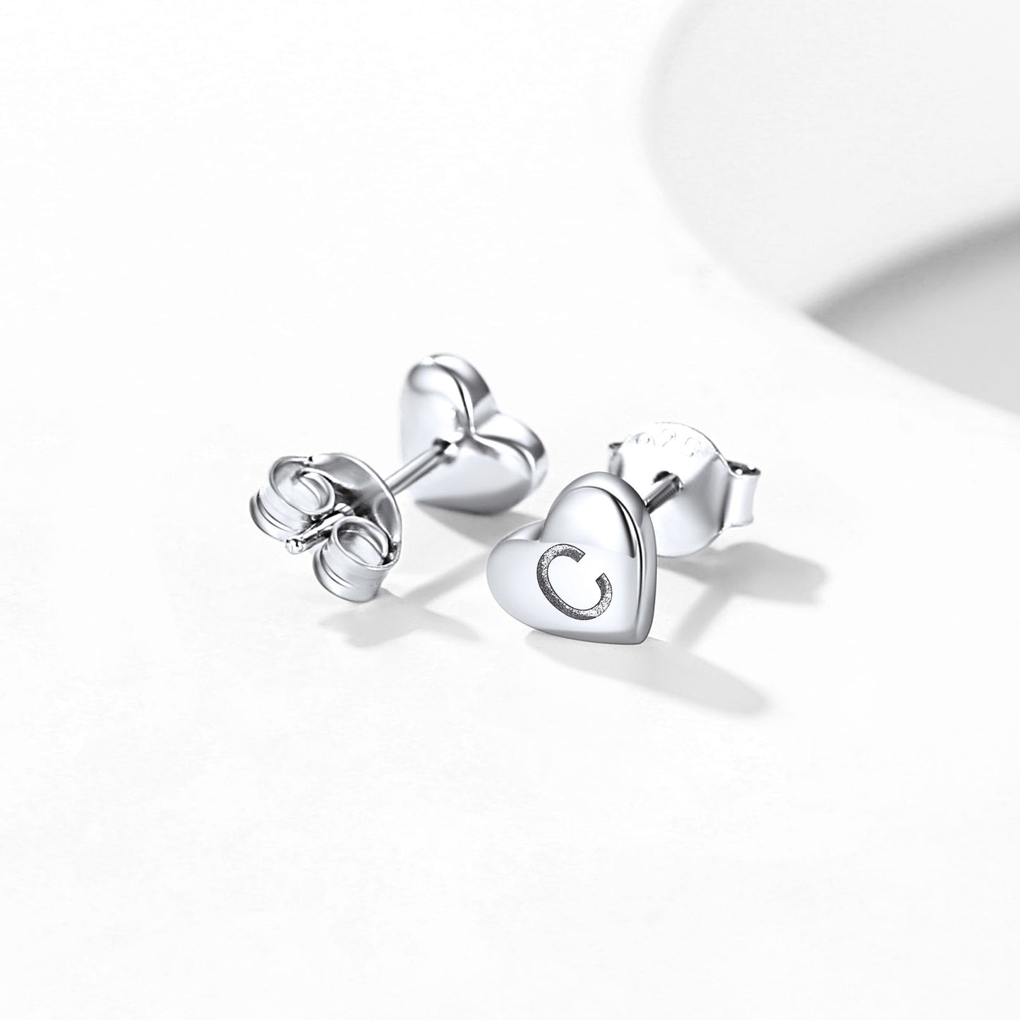 925 Sterling Silver Heart Initial Stud Earrings for Women Men