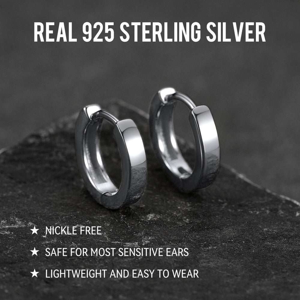 Sterling Silver Huggie Hoop Classic Earrings For Men Women