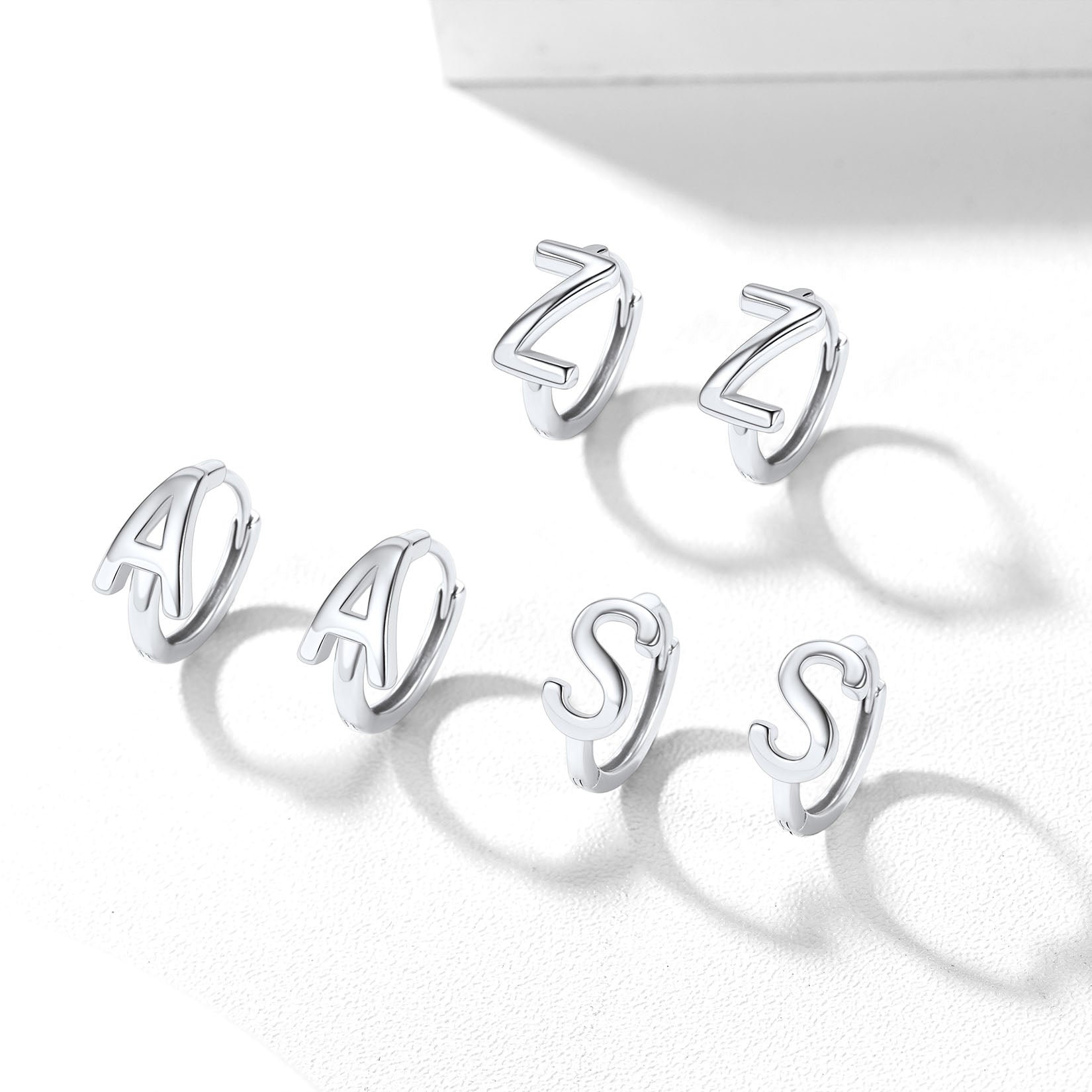 925 Sterling Silver Initial A-Z Hoop Earrings for Women Men