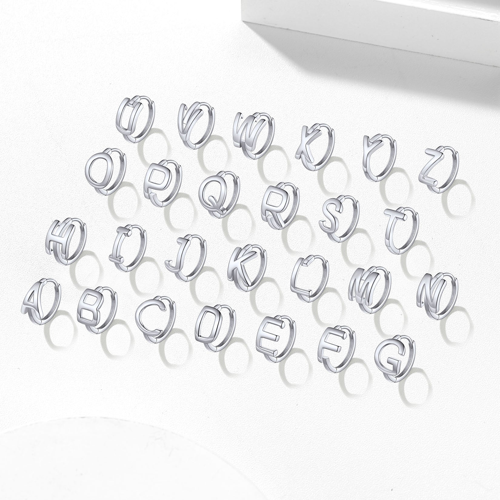 925 Sterling Silver Initial A-Z Hoop Earrings for Women Men