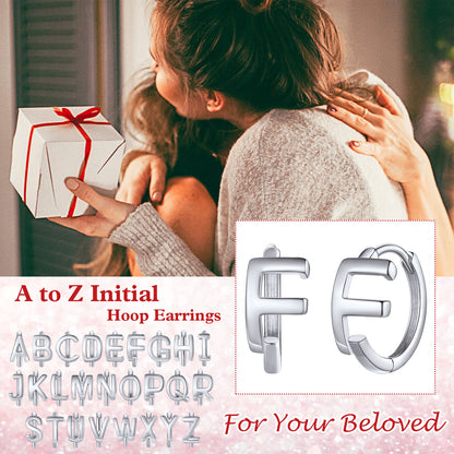 925 Sterling Silver Initial A-Z Hoop Earrings for Women Men