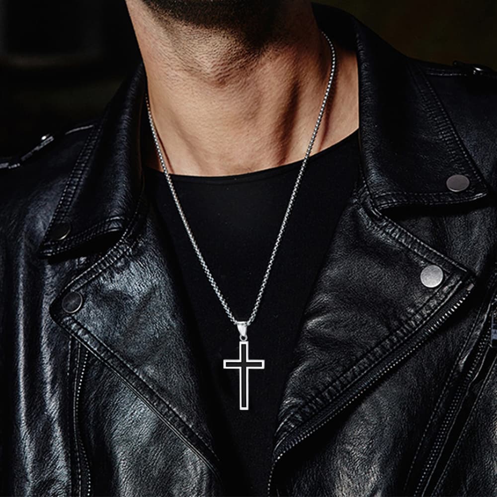 FaithHeart Christian Black Enamel Cross Necklace For Men FaithHeart