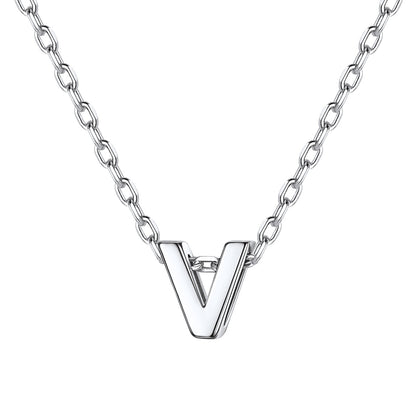 Silver Initial V Necklace for Women