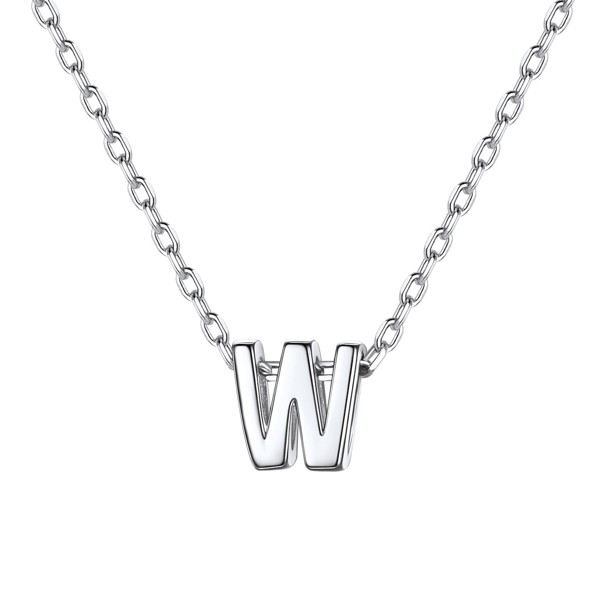 Silver Initial W Necklace for Women