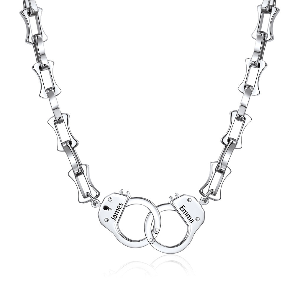 Custom Engraved Handcuffs Chain Link Necklace for Men
