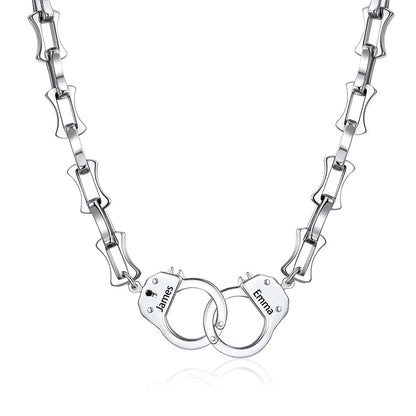 Custom Engraved Handcuffs Chain Link Necklace for Men